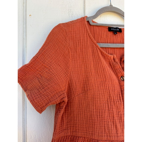 Roolee Women's‎ Rust Orange Cotton Gauze Button Front Babydoll Dress - Size M - Picture 7 of 8